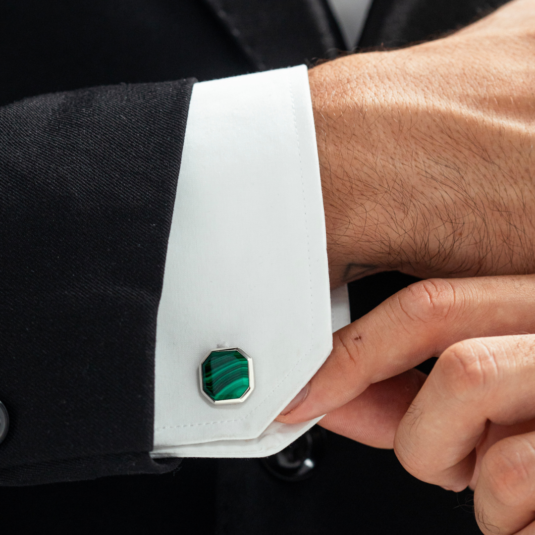 ALEXANDER LYNGGAARD Cufflinks Square Facet Malachite Cufflinks