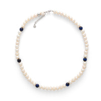 ALEXANDER LYNGGAARD Pearl Necklace with Blue Tiger Eye 8mm Necklaces