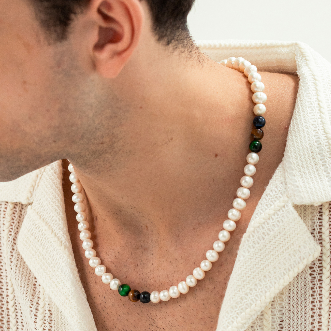 ALEXANDER LYNGGAARD Pearl Necklace with Mixed Tiger Eye 8mm Necklaces