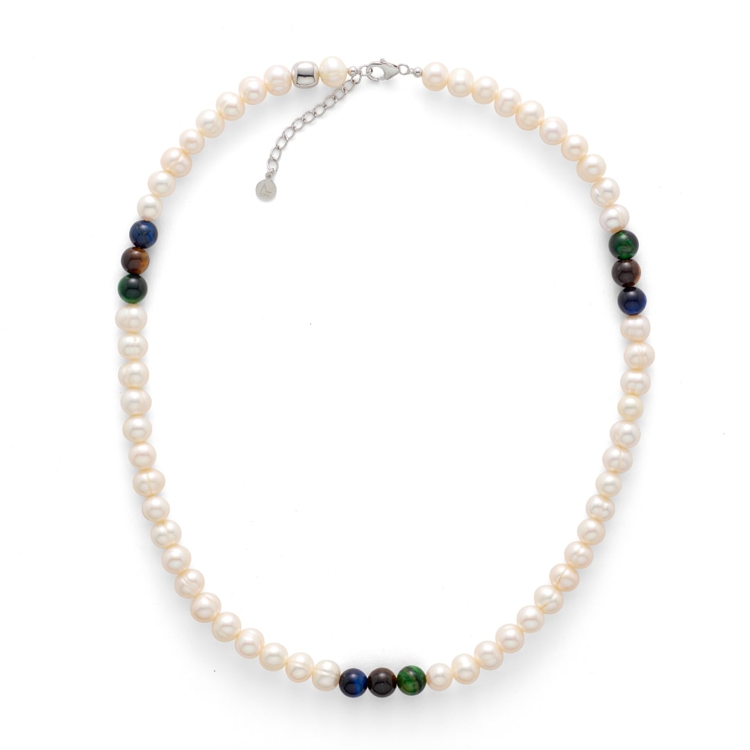 ALEXANDER LYNGGAARD Pearl Necklace with Mixed Tiger Eye 8mm Necklaces