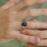 ALEXANDER LYNGGAARD Oval Signet Ring Silver Obsidian Rings