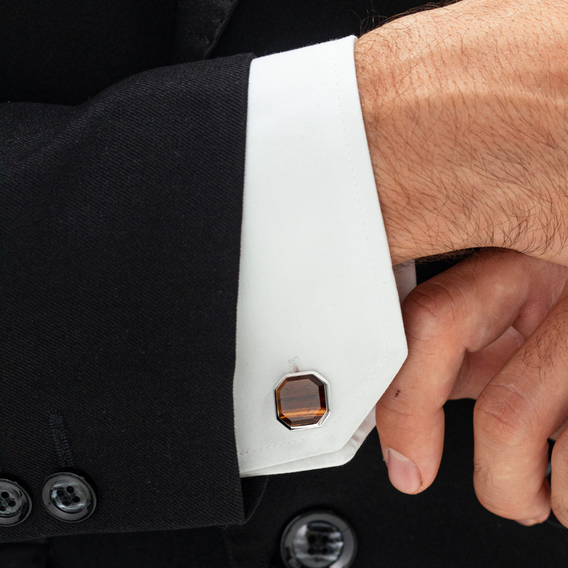 ALEXANDER LYNGGAARD Cufflinks Square Facet Tiger Eye Cufflinks