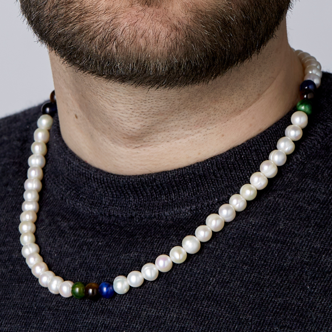 ALEXANDER LYNGGAARD Pearl Necklace with Mixed Tiger Eye 8mm Necklaces