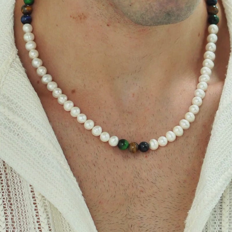 ALEXANDER LYNGGAARD Pearl Necklace with Mixed Tiger Eye 8mm Necklaces
