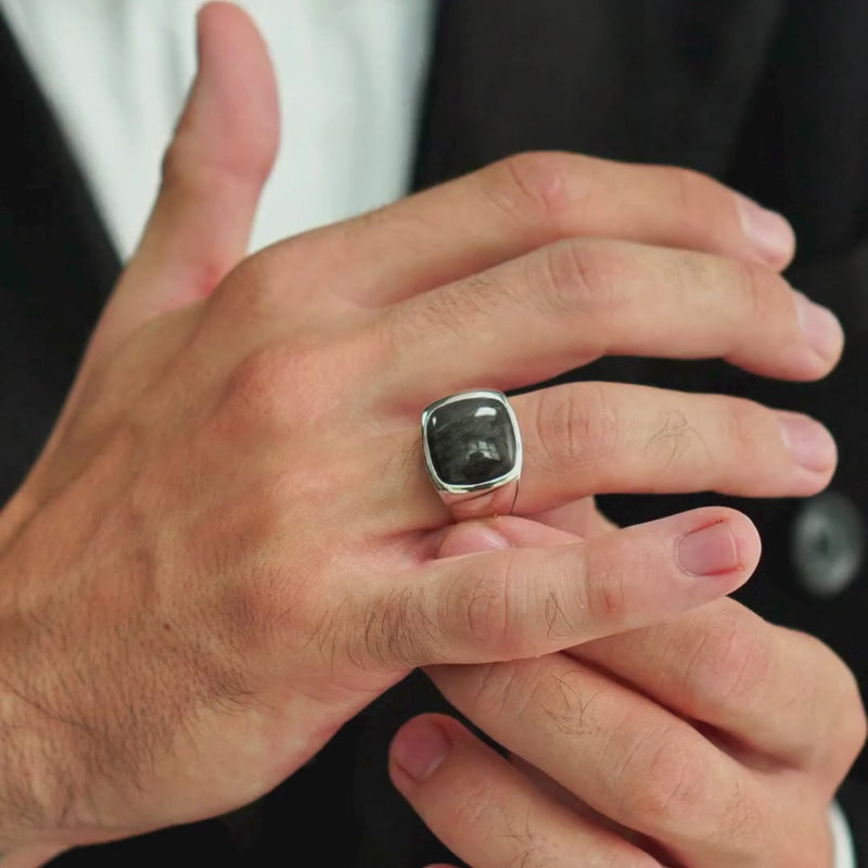 ALEXANDER LYNGGAARD Signet Ring Silver Obsidian Rings