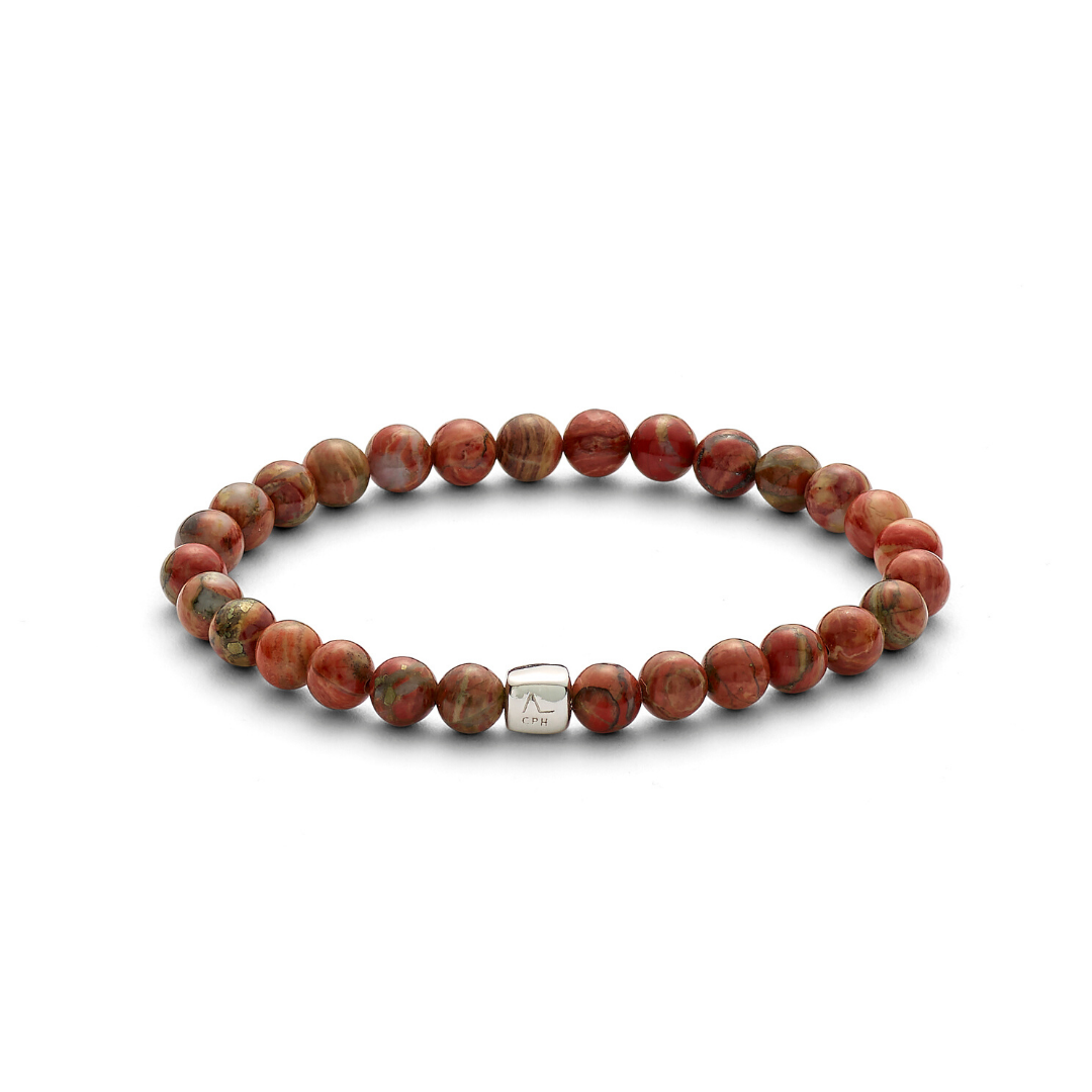 Natural Harmony Bracelet, Dainty 4mm Red Jasper and Jade with Flower -  Golden Lotus Mala